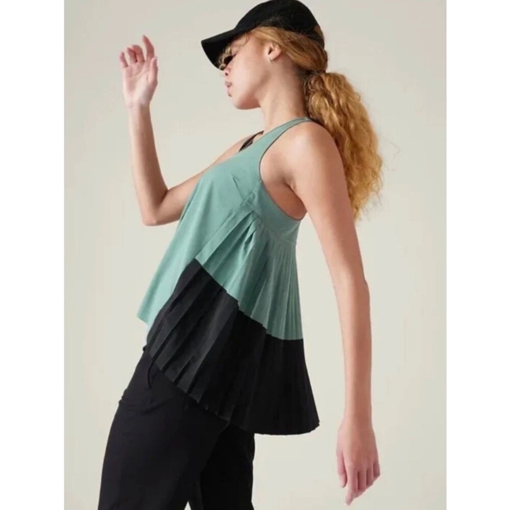 Athleta Swing Forward pleated tank XS deep ocean teal black